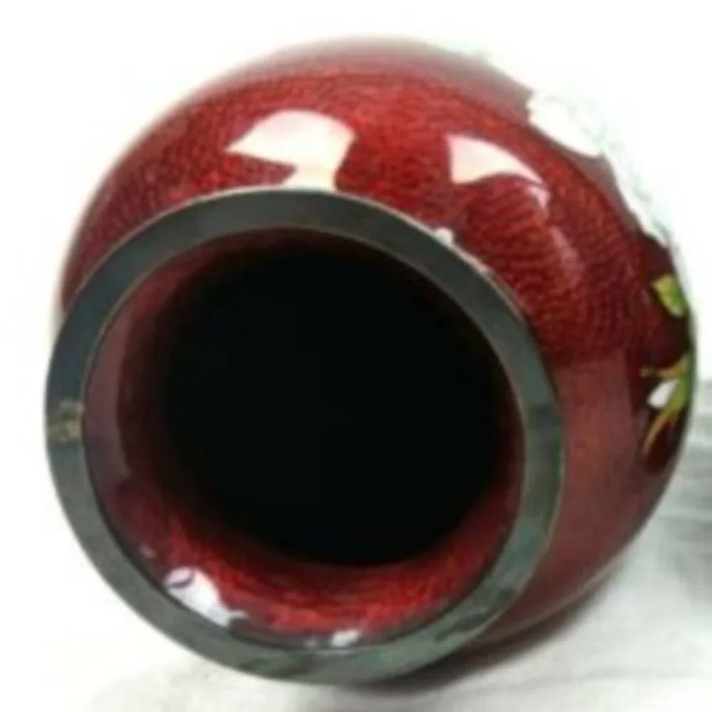 Vintage Cloisonne Japanese Vase Red Pigeon Blood Roses Koi Fish c 1950s‎ Marking